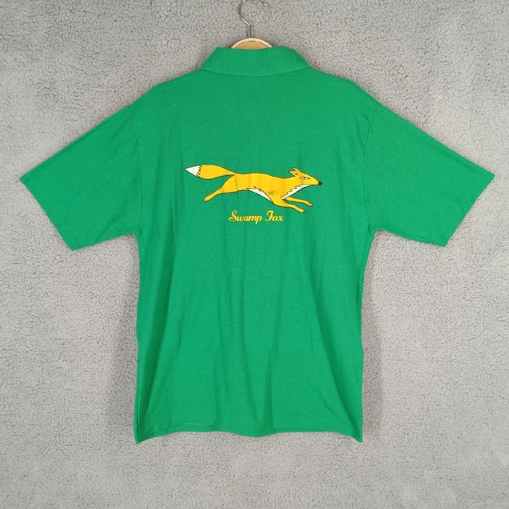 Swamp Fox Polo Shirt Vintage Pocket Short Sleeve Graphic Print Casual Mens Large